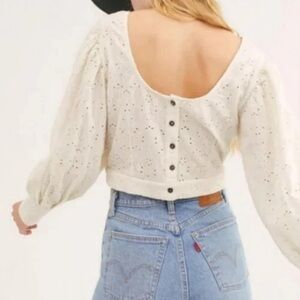 Free People Petunia Puff Sleeve Eyelet Crop Blouse​